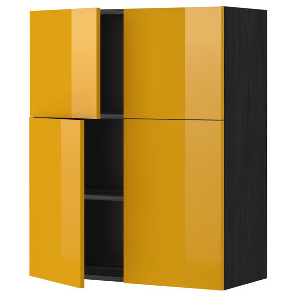 Навесной шкаф с полками, 4 дверцы МЕТОД, черный, Ерста желтый (80x100 см) - схема-чертеж с размерами
