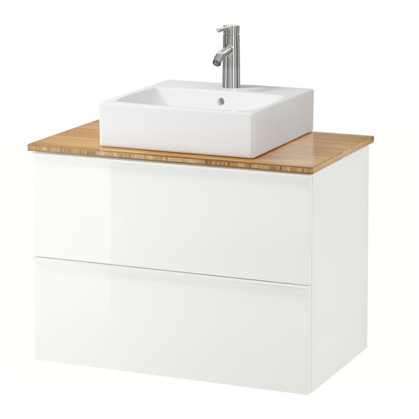 Шк п-раковину/столешн45x45/раковина ГОДМОРГОН/АЛДЕРН / ТОРНВИКЕН, глянцевый белый, бамбук (82x49x72 см) - схема-чертеж с размерами