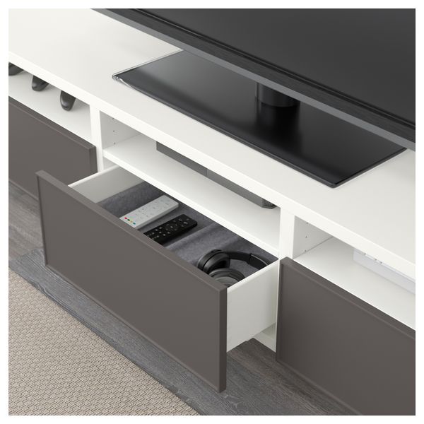 Тумба для ТВ с ящиками БЕСТО, белый, Грундсвикен темно-серый (180x40x48 см) - фото 3