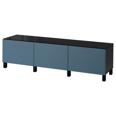 Комбинация для хранения с ящиками БЕСТО, черно-коричневый, Вальвикен темно-синий (180x40x48 см)