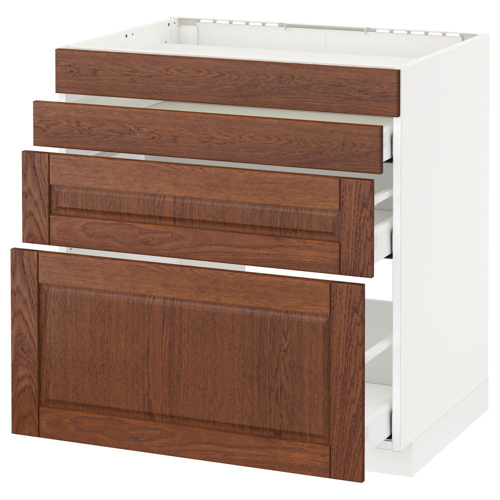 Напольный шкаф для духовки, 4фасада, 3 ящика МЕТОД / МАКСИМЕРА, белый, Филипстад коричневый - схема-чертеж с размерами