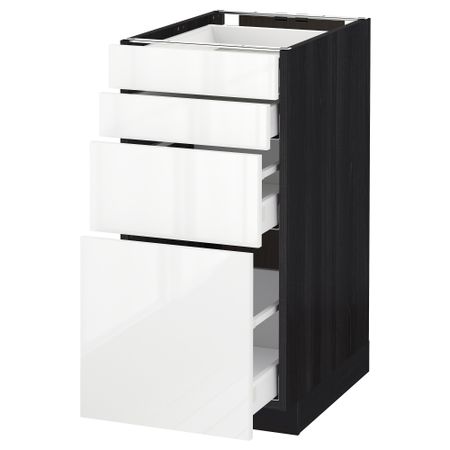 Напольный шкаф 4 фронтальных панели, 4 ящика МЕТОД / МАКСИМЕРА, черный, Рингульт белый
