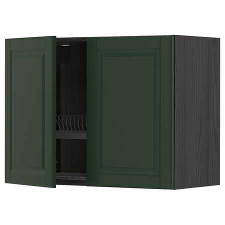 Навесной шкаф с посудной сушилкой, 2 дверец, черный/Будбин темно-зеленый 80x60 см IKEA МЕТОД 393.133.02