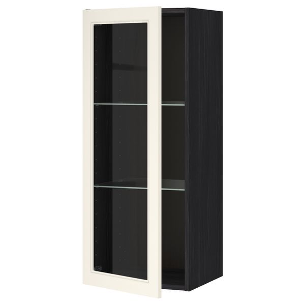 Навесной шкаф с полками, стекляными дверцы МЕТОД, черный, Хитарп белый с оттенком - схема-чертеж с размерами