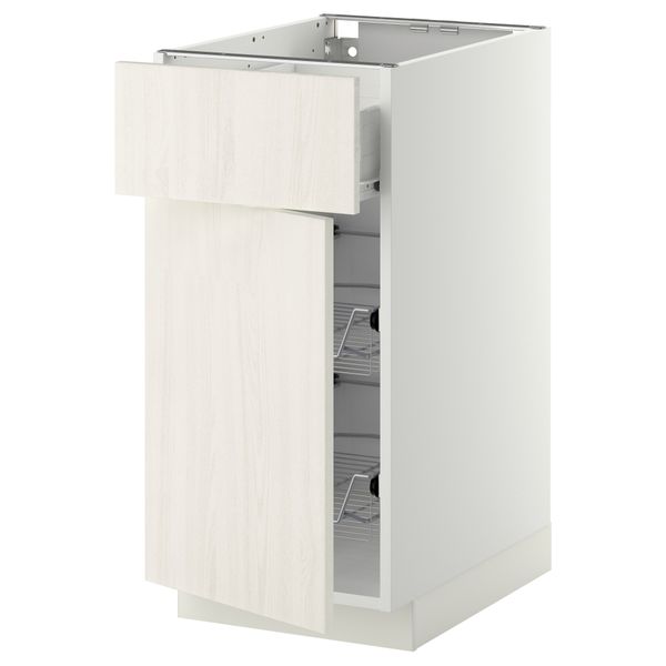 Напольный шкаф с проволочной корзиной, ящиком, дверью МЕТОД / ФОРВАРА, белый, Росдаль белый - схема-чертеж с размерами