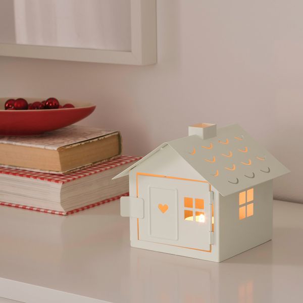 Подсвечник для греющей свечи, домик, белый, 14 см IKEA ВИНТЕРФЕСТ 304.333.37 - фото 2