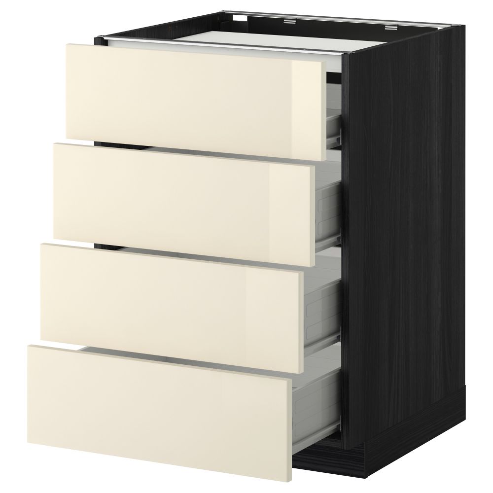 Напольный шкаф, 4 фронтальных панели, 4 ящика МЕТОД / ФОРВАРА, черный, Рингульт кремовый - фото 1