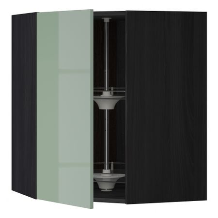 Угловой навесной шкаф с вращающейся секцией МЕТОД, черный, Калларп светло-зеленый