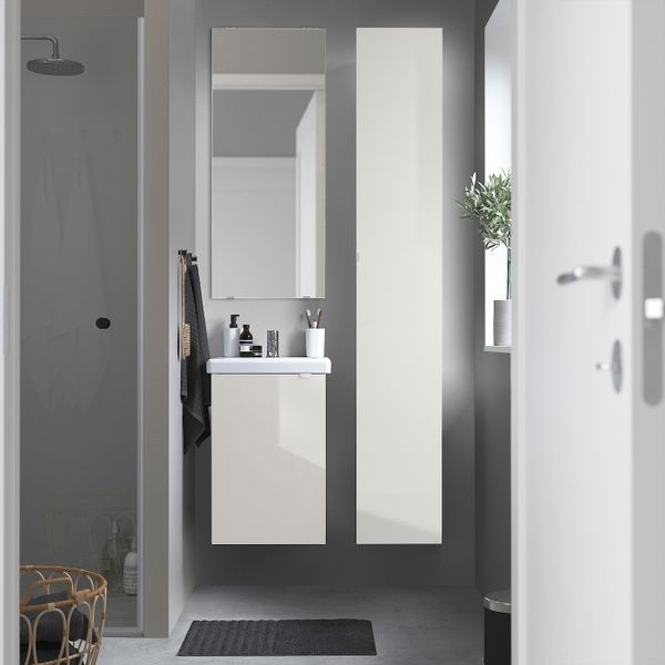 Комплект мебели для ванной,7 предм., глянцевый белый/ПИЛКОН смеситель 44x43x65 см IKEA FISKÅN ФИСКОН / TVÄLLEN ТВЭЛЛЕН - схема-чертеж с размерами