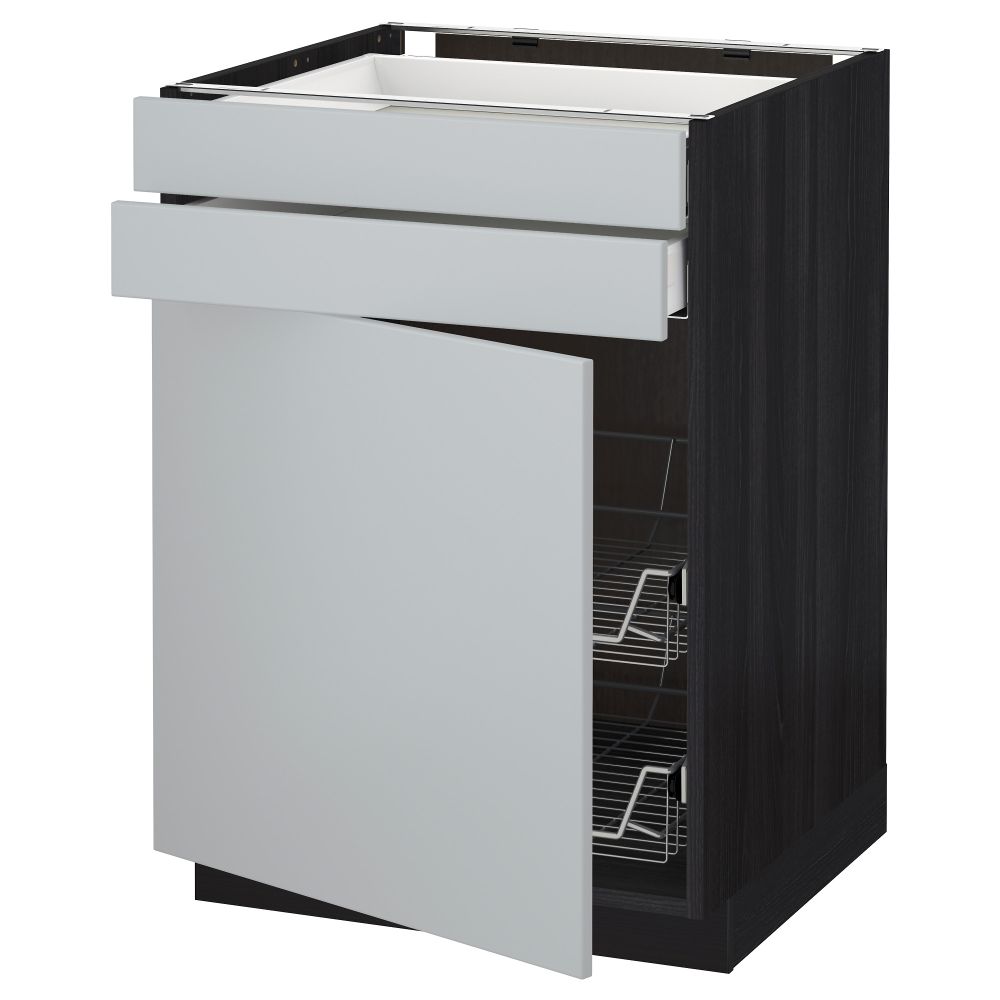 Напольный шкаф, дверца, 2 ящика, проволочных корзин МЕТОД / МАКСИМЕРА, черный, Веддинге серый - схема-чертеж с размерами