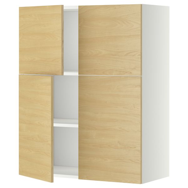 Навесной шкаф с полками, 4 дверцы МЕТОД, белый, Тингсрид береза (80x100 см) - схема-чертеж с размерами