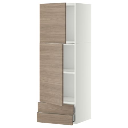 Навесной шкаф, 2 дверцы, 2 ящика МЕТОД / МАКСИМЕРА, белый, Брокхульт светло-серый