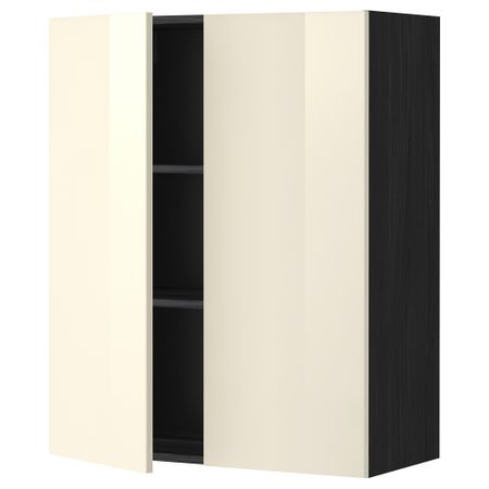 Навесной шкаф с полками, 2 дверцы МЕТОД, черный, Рингульт кремовый