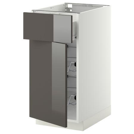 Напольный шкаф с проволочной корзиной, ящиком, дверью МЕТОД / ФОРВАРА, белый, Рингульт серый