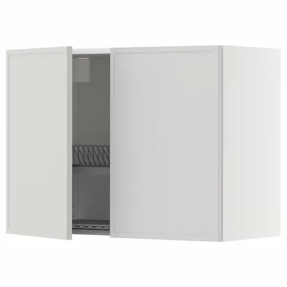 METOD Навесной шкаф с сушилкой/2дверцы - белый/Aspudden светло-серый 80x60 см - фото 1