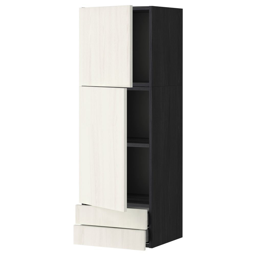 Навесной шкаф, 2 дверцы, 2 ящика МЕТОД / МАКСИМЕРА, черный, Росдаль белый - схема-чертеж с размерами