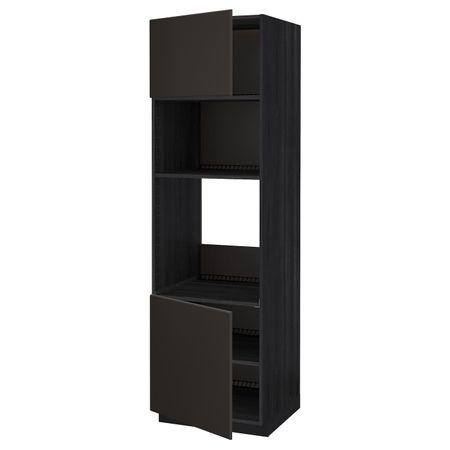 Высокий шкаф для духовки/СВЧ, 2 дверцы/полки, черный/Кунгсбакка антрацит 60x60x200 см IKEA МЕТОД 792.204.24