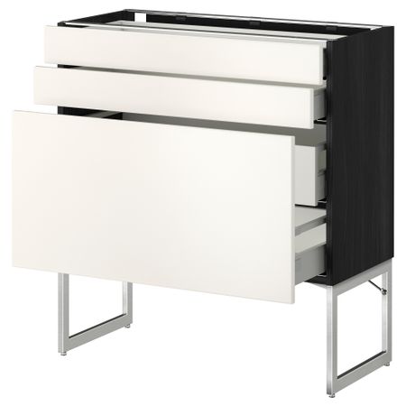 Напольный шкаф 3 фронтальных панели, 2 нижних, 2 средних ящика МЕТОД / МАКСИМЕРА, черный, Веддинге белый