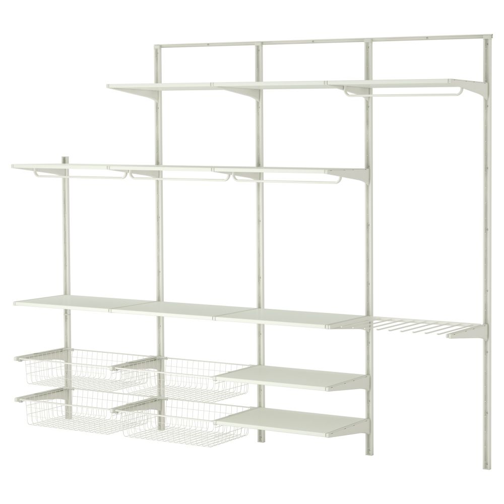 Настенная шина, полки, вешалка для брюк АЛЬГОТ, белый (254x40x196 см) - фото 1