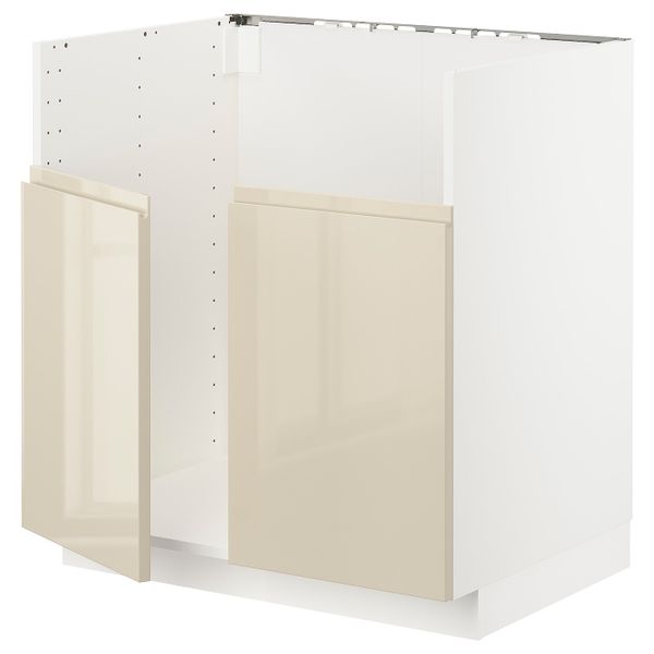 Шкаф для двойной мойки БРЕДШЁН, белый/Воксторп глянцевый светло-бежевый 80x60 см IKEA METOD МЕТОД 292.989.86 - схема-чертеж с размерами