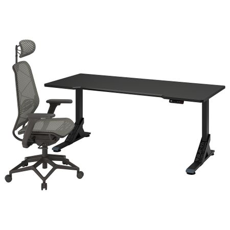 Геймерский стол и стул, черный-серый, 180x80 см IKEA UPPSPEL УППСПЕЛЬ, STYRSPEL 994.927.44