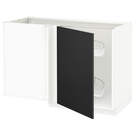 Угловой напольный шкаф с выдвижной секц, белый/Юдевалла антрацит 128x68 см IKEA METOD МЕТОД 392.403.63