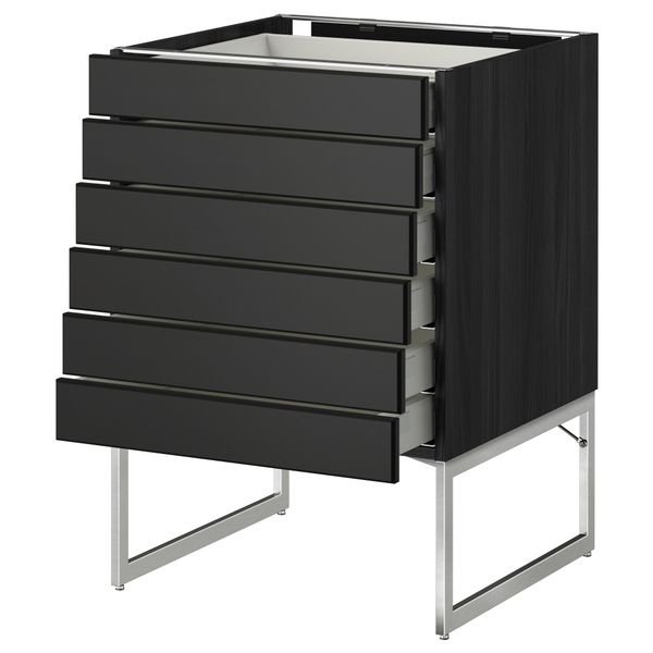 Напольный шкаф 6 фронтальных панелей, 6 нижних ящиков МЕТОД / МАКСИМЕРА, черный, Лаксарби черно-коричневый - схема-чертеж с размерами