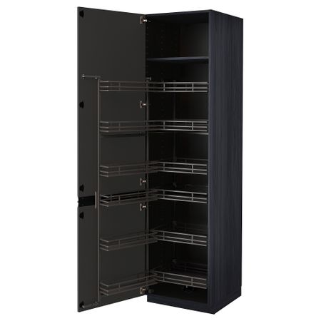 Высокий шкаф с выдвижным модулем, черный, Upplöv матовый антрацит, 60x60x220 см IKEA METOD МЕТОД 694.954.52