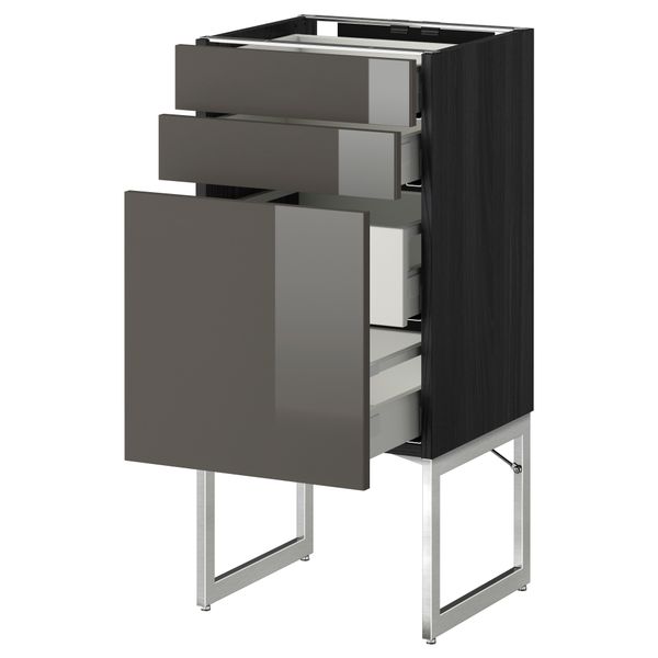 Напольный шкаф 3 фронтальных панели, 2 нижних, 2 средних ящика МЕТОД / МАКСИМЕРА, черный, Рингульт серый - схема-чертеж с размерами