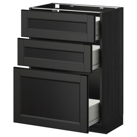 Напольный шкаф с 3 ящиками МЕТОД / ФОРВАРА, черный, Лаксарби черно-коричневый