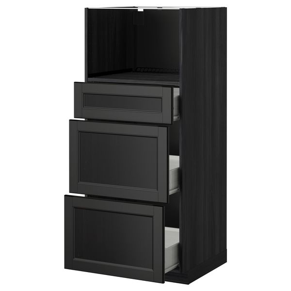 Высокий шкаф для СВЧ с 3 ящиками МЕТОД / ФОРВАРА, черный, Лаксарби черно-коричневый черно-коричневый (60x60x140 см) - фото 1