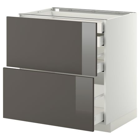 Напольный шкаф 2 фронтальные панели, 2 нижних, 1 средний, 1 высокий ящик МЕТОД / МАКСИМЕРА, белый, Рингульт серый