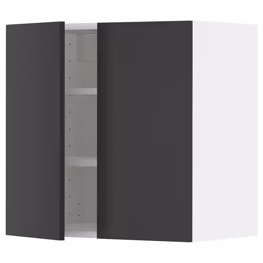 METOD Навесной шкаф с полками/2дверцы - белый/Nickebo матовый антрацит 60x60 см - фото 1