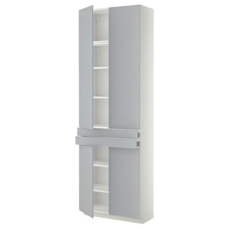 Высокий шкаф + полки, 2 ящика, 4 дверцы МЕТОД / ФОРВАРА, белый, Веддинге серый (80x37x240 см)