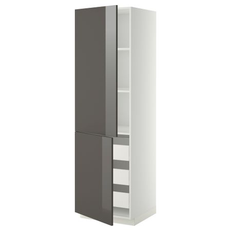 Высокий шкаф + полки, 3 ящика, 2 дверцы МЕТОД / ФОРВАРА, белый, Рингульт серый