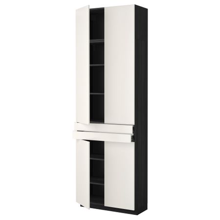 Высокий шкаф + полки, 2 ящика, 4 дверцы МЕТОД / ФОРВАРА, черный, Веддинге белый (80x37x240 см)