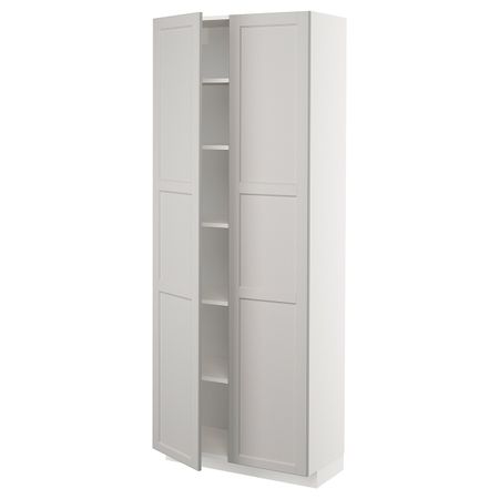 Высокий шкаф с полками, белый/Лерхюттан светло-серый 80x37x200 см IKEA METOD МЕТОД 292.730.85