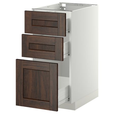 Напольный шкаф с 3 ящиками МЕТОД / ФОРВАРА, белый, Эдсерум коричневый