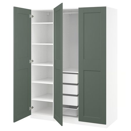 PAX / GRIMO Гардероб, комбинация - белый/серо-зеленый 150x60x201 см