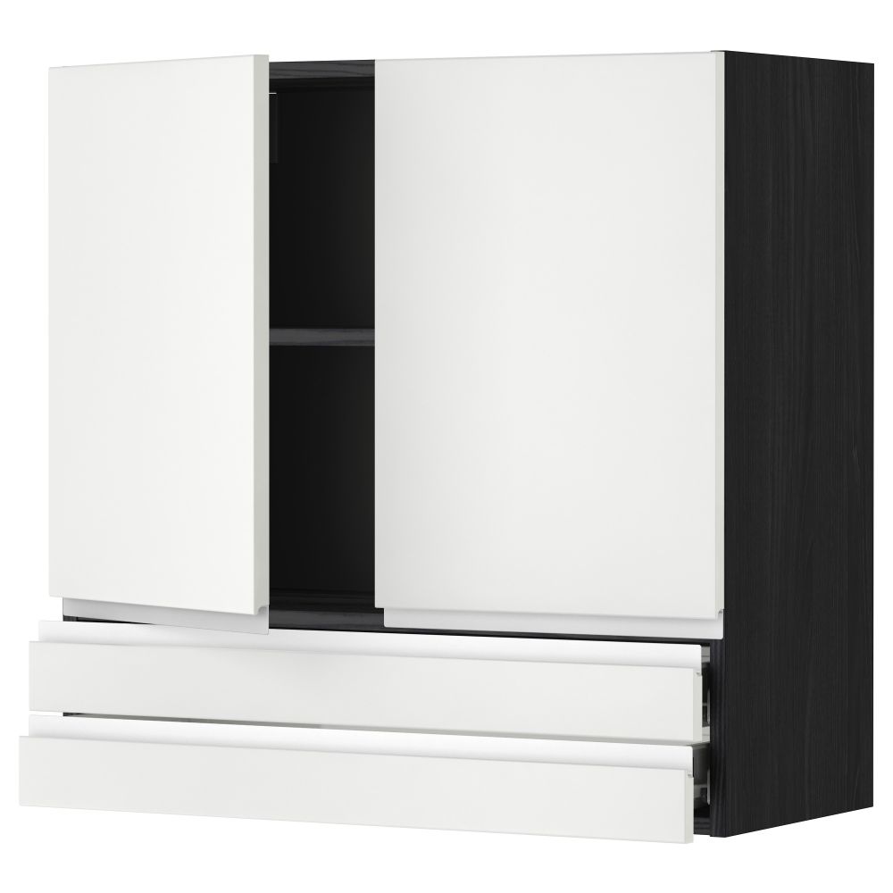 Навесной шкаф, 2 дверцы, 2 ящика МЕТОД / ФОРВАРА, черный, Нодста белый - фото 1