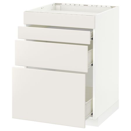 Напольный шкаф для духовки, 4фасада, 3 ящика МЕТОД / ФОРВАРА, белый, Веддинге белый
