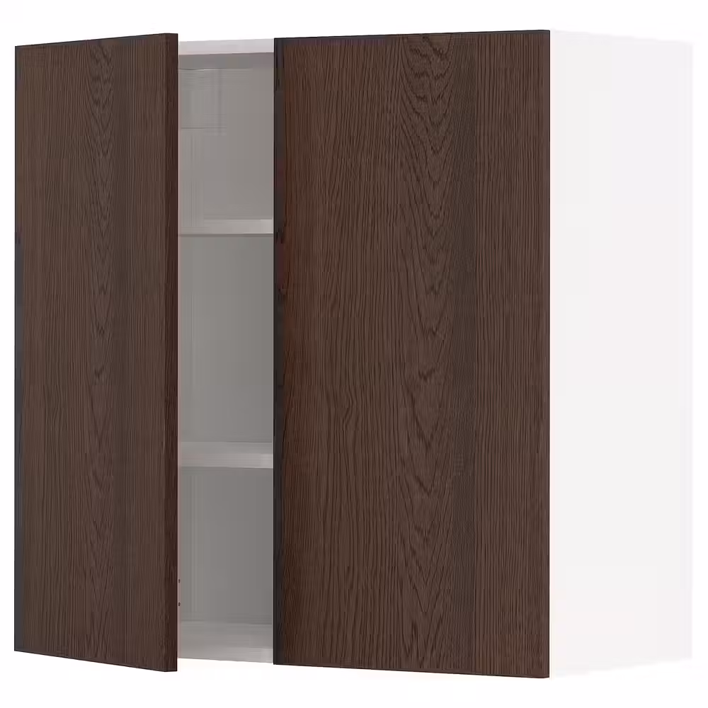 METOD Навесной шкаф с полками/2дверцы - белый/Sinarp коричневый 80x80 см - фото 1