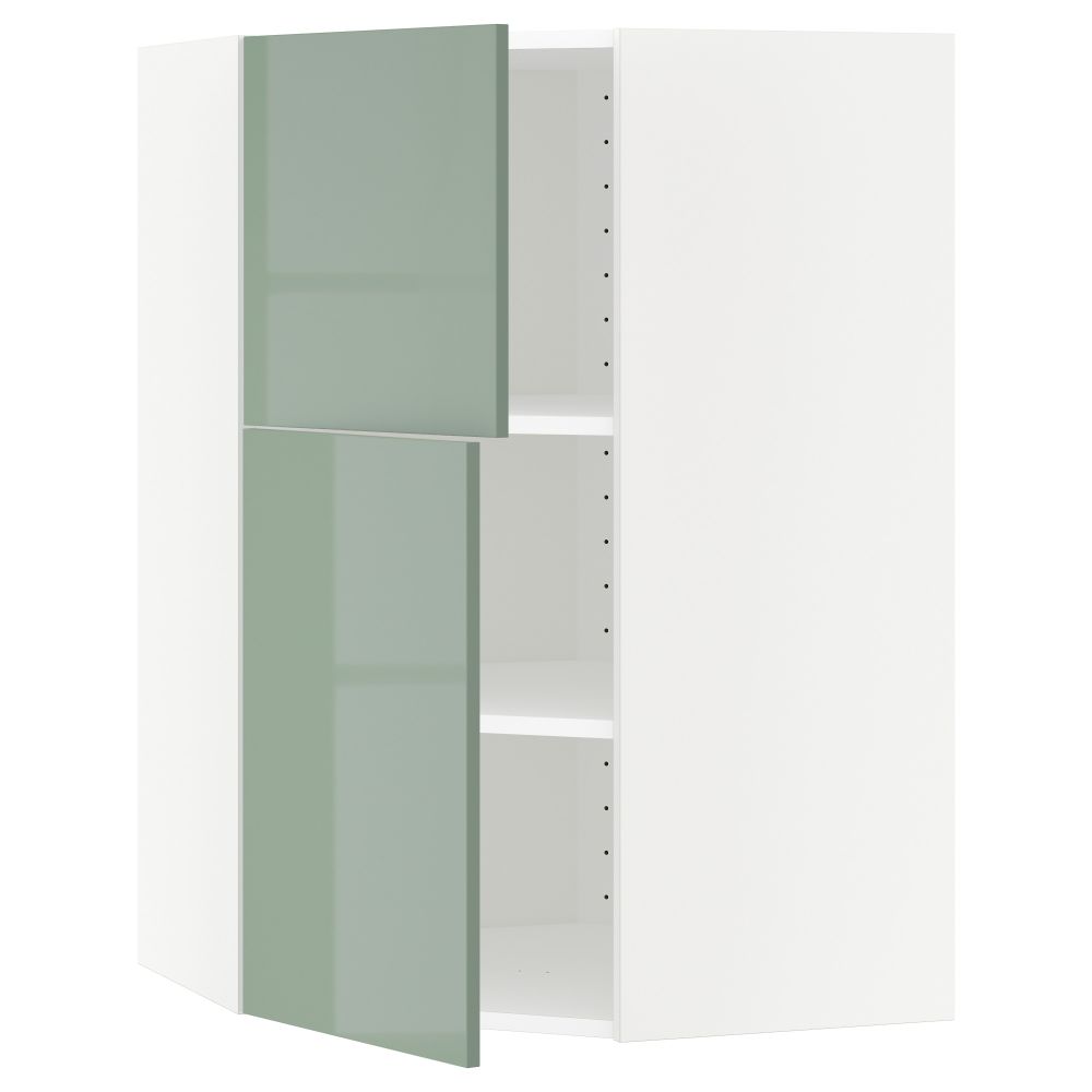 Угловой навесной шкаф + полки, 2 дверцы МЕТОД, белый, Калларп светло-зеленый (68x100 см) - схема-чертеж с размерами