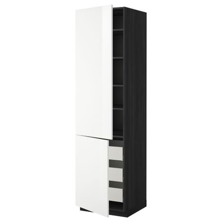 Высокий шкаф + полки, 3 ящика, 2 дверцы МЕТОД / МАКСИМЕРА, черный, Рингульт белый