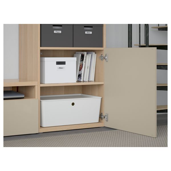 Шкаф для ТВ, комбинированный, стекляные дверцы БЕСТО, под беленый дуб, Сельсвикен глянцевый/бежевый прозрачное стекло - фото 3