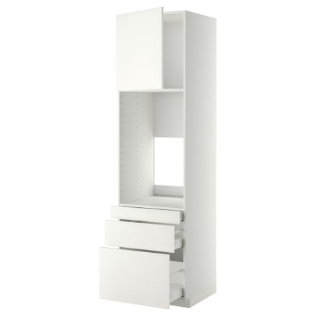 Высокий шкаф для двойной духовки, 3 ящика, дверца МЕТОД / МАКСИМЕРА, белый, Хэггеби белый