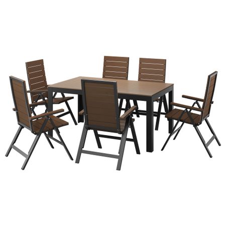 Стол, 6 кресел для сада ФАЛЬСТЕР, черный, коричневый