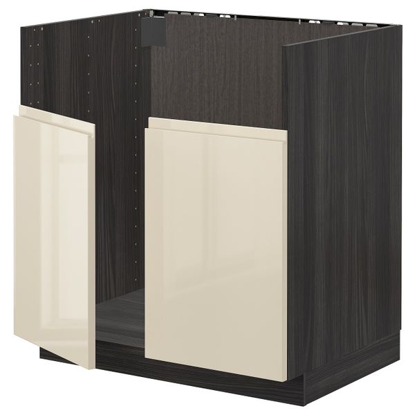 Шкаф для двойной мойки БРЕДШЁН, черный, Воксторп глянцевый светло-бежевый 80x60 см IKEA МЕТОД 492.997.44 - схема-чертеж с размерами