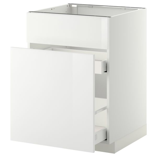 Напольный шкаф под мойку, сорт муcора, 1 дверца, 2 ящика МЕТОД / МАКСИМЕРА, белый, Рингульт белый (60x60 см) - схема-чертеж с размерами