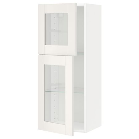 Навесной шкаф/полки/2стеклян двери, белый/Сэведаль белый 40x100 см IKEA METOD МЕТОД 994.473.51